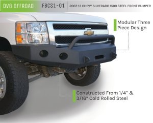Chevrolet Silverado 1500 Bumper - Front - DV8 Offroad - Steel, 2 Stage Powder Coat Finish - Black Powdercoat - `07-`13